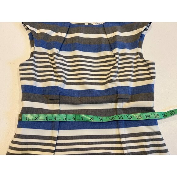 Calvin Klein Striped Sheath Dress Fully Lined Career Blue Gray Size 8P - Picture 5 of 9